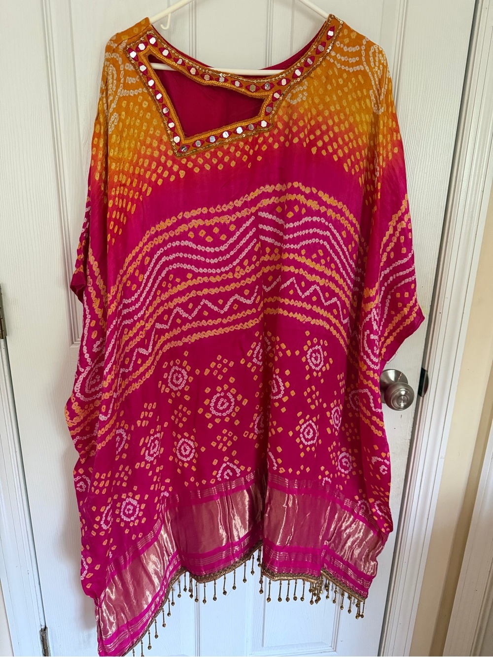 Women's Pink and Orange pure Gajji silk Beaded kaftan